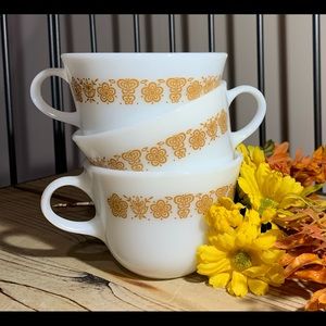 3 Pyrex Cups w/Butterfly Gold Print